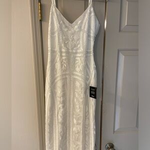 Lulus Alluring Interest White Sequin Embroidered Sleeveless Midi Dress